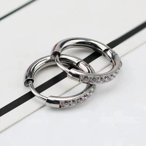 Zircon Hoop Earrings 316L Steel Piercing Ear Studs Rings Body Jewelry