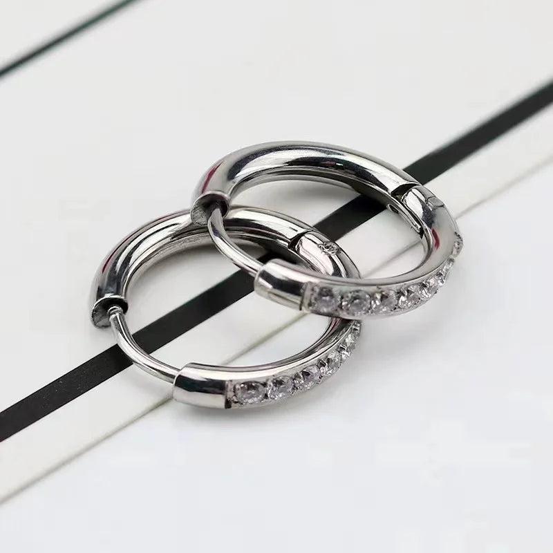 Zircon Hoop Earrings 316L Steel Piercing Ear Studs Rings Body Jewelry
