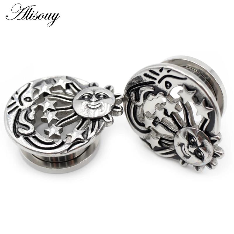 2PCS Retro Stainless Steel Ear Tunnel Plug Expander Stretcher Gauge