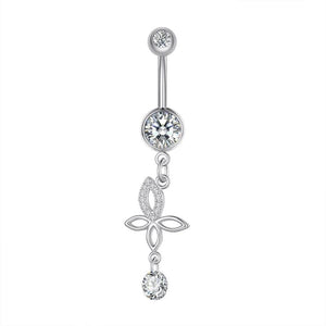 Zircon Dangle Heart Butterfly Belly Ring Surgical Steel Navel Piercing