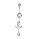 Zircon Dangle Heart Butterfly Belly Ring Surgical Steel Navel Piercing