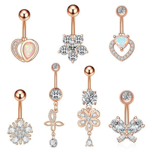 Zircon Dangle Heart Butterfly Belly Ring Surgical Steel Navel Piercing