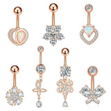 Zircon Dangle Heart Butterfly Belly Ring Surgical Steel Navel Piercing