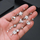 Zircon Dangle Heart Butterfly Belly Ring Surgical Steel Navel Piercing