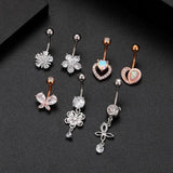 Zircon Dangle Heart Butterfly Belly Ring Surgical Steel Navel Piercing