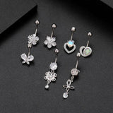 Zircon Dangle Heart Butterfly Belly Ring Surgical Steel Navel Piercing