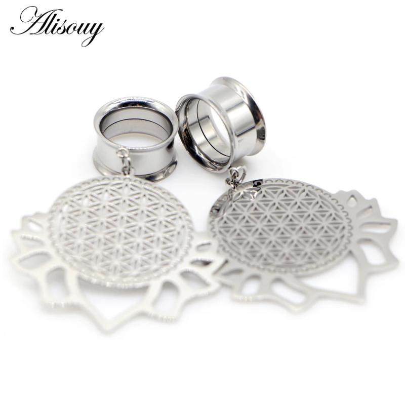 Leaf Lace Dangle Ear Plugs Stainless Steel Gauges Body Jewelry