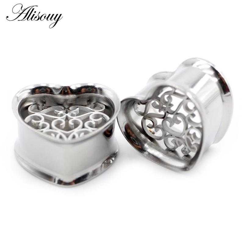 2PC Stain. Steel Ear Gauges Plugs Heart Tunnels Stretcher Women Body Piercing