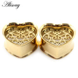 2PC Stain. Steel Ear Gauges Plugs Heart Tunnels Stretcher Women Body Piercing