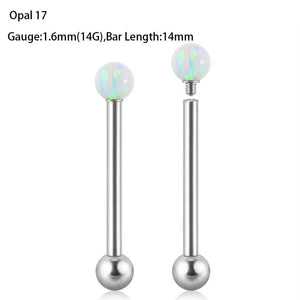 Opal Tongue Barbell Ring 361L Surgical Steel Body Jewelry