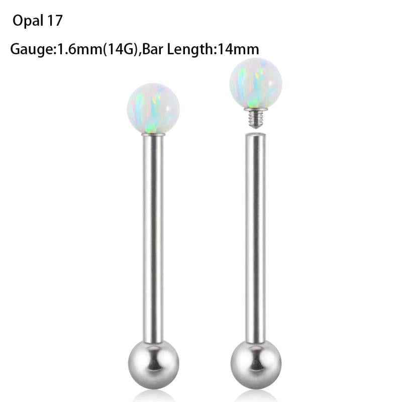 Opal Tongue Barbell Ring 361L Surgical Steel Body Jewelry