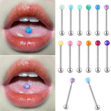 Opal Tongue Barbell Ring 361L Surgical Steel Body Jewelry