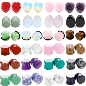 2PCS Heart Nature Stone Ear Plug and Tunnel Earring 6-16mm Drip Stone Plug