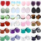 2PCS Heart Nature Stone Ear Plug and Tunnel Earring 6-16mm Drip Stone Plug