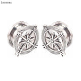 Leosoxs 2pcs Vintage Compass Ear Expander Piercing Ear Studs