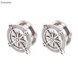 Leosoxs 2pcs Vintage Compass Ear Expander Piercing Ear Studs
