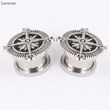 Leosoxs 2pcs Vintage Compass Ear Expander Piercing Ear Studs