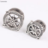 Leosoxs 2pcs Vintage Compass Ear Expander Piercing Ear Studs