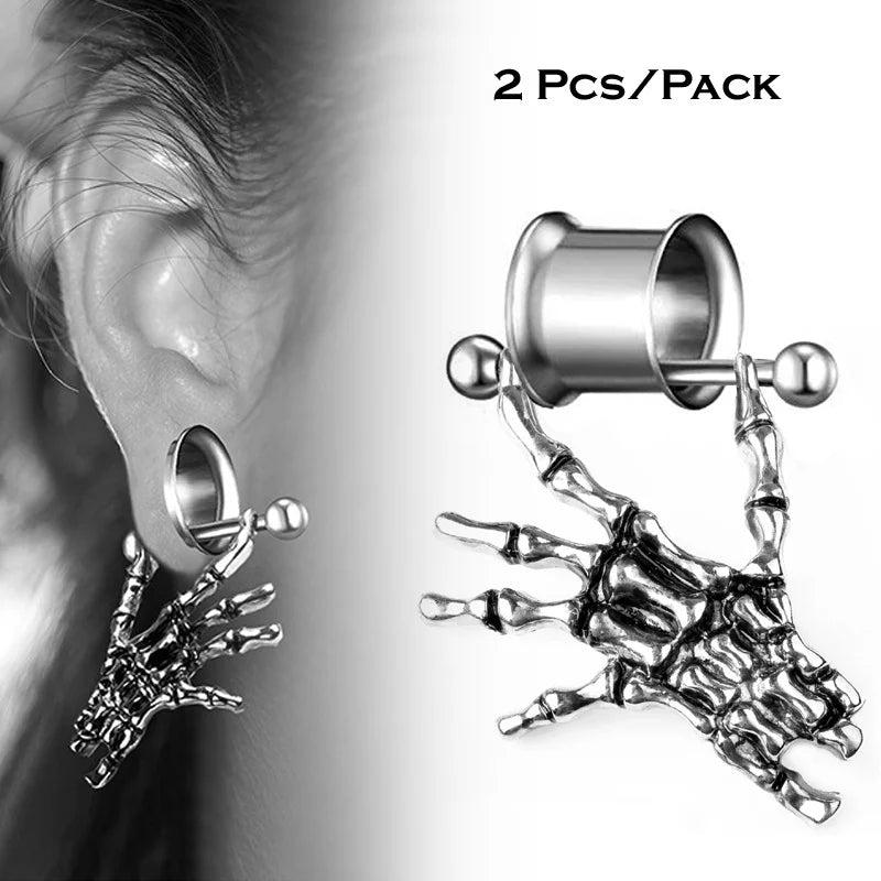 2 Pieces Skeleton Hand Ear Tunnels Plugs Stainless Steel Body Jewelry
