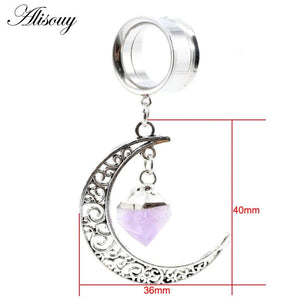 Moon Dangle Earring Stainless Steel Ear Tunnel Plug
