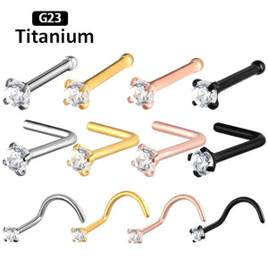 G23 Titanium CZ Zircon Nose Rings Nose Stud Body Jewelry