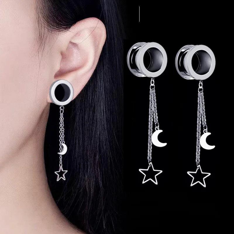Sun Moon Dangle Stainless Steel Ear Tunnel Plugs Body Piercing