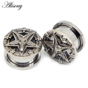 2pcs Stainless Steel Skull Star Pulley Ear Tunnels 8-25mm