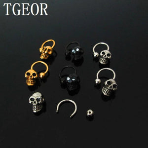 Skull Surgical Steel Circular Piercing Titanium Horseshoe Ring