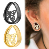 2 PCS Stainless Steel Flared Ear Plugs Butterfly Teardrop Tunnels