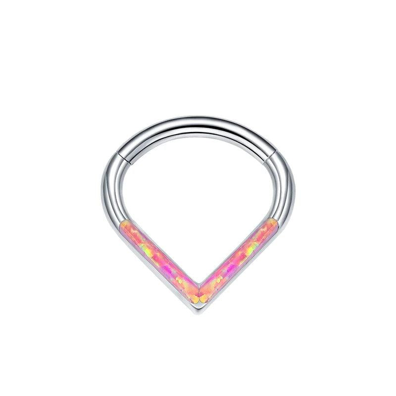 G23 Titanium Opal Segment Ring Body Jewelry 16G