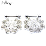 2pcs Nipple Piercing Barbell Flower Dangle Shield Stainless Steel Body Jewelry