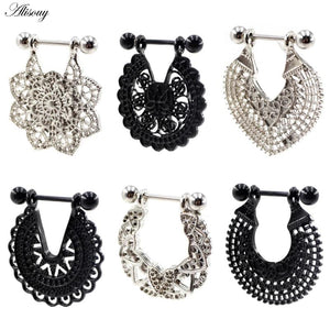 2pcs Nipple Piercing Barbell Flower Dangle Shield Stainless Steel Body Jewelry