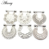 2pcs Nipple Piercing Barbell Flower Dangle Shield Stainless Steel Body Jewelry