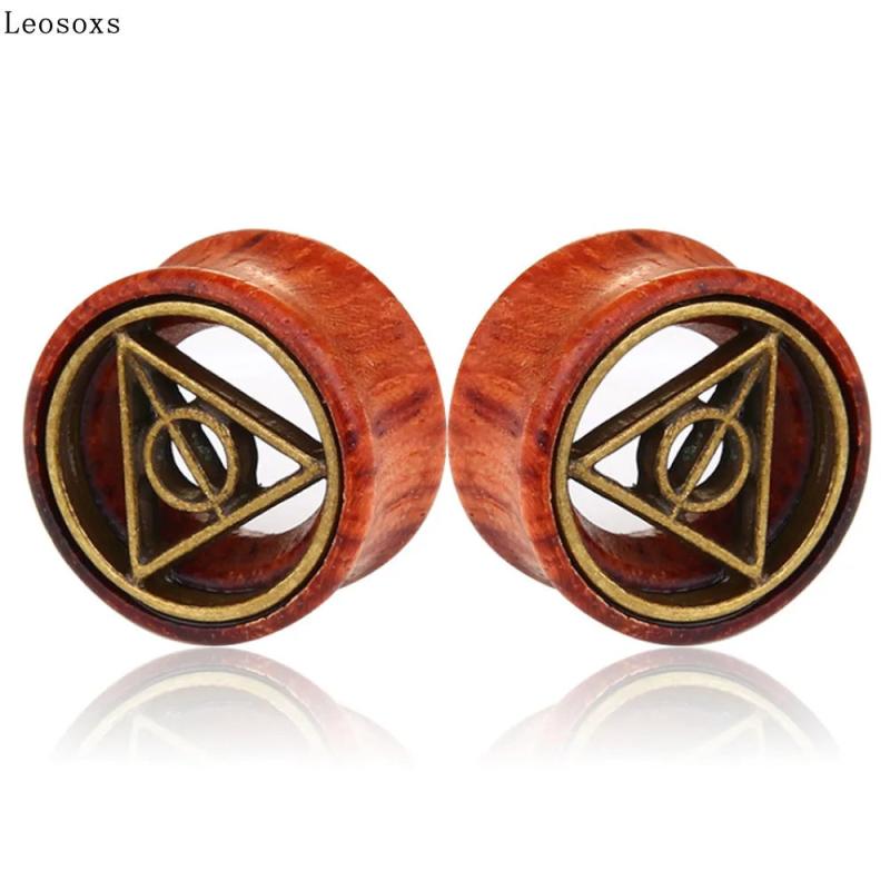 Leosoxs 2pc 8-20mm Wood Ear Plug and Tunnel Earring