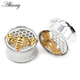 2PC Stainless Steel Bee Ear Piercing Tunnels Gauges Body Jewelry 8-25mm
