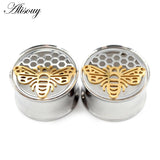 2PC Stainless Steel Bee Ear Piercing Tunnels Gauges Body Jewelry 8-25mm