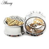 2PC Stainless Steel Bee Ear Piercing Tunnels Gauges Body Jewelry 8-25mm