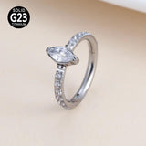Titanium CZ Pave Marquise Stone Center Hinged Segment Hoop Nose Ring