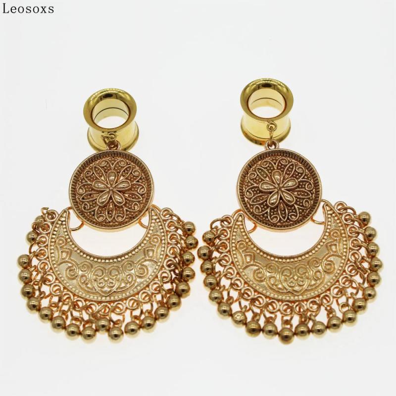 Leosoxs 2pcs Stainless Steel Dangle Gauges Earring Expander 6-25mm
