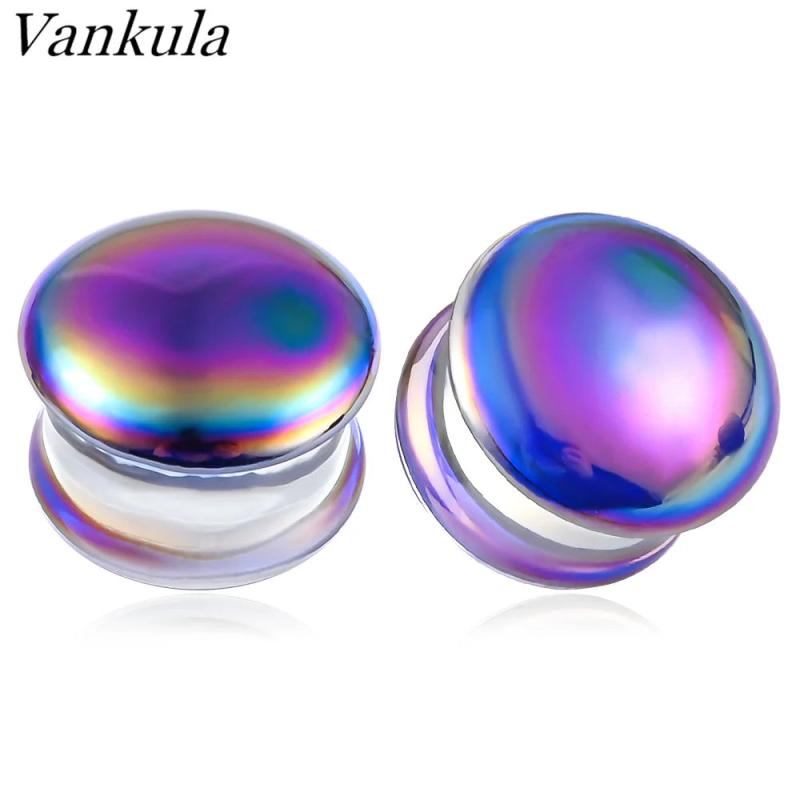 Vankula 2pc Glass Ear Plugs Gauges Earrings Women Flesh Tunnel Piercing