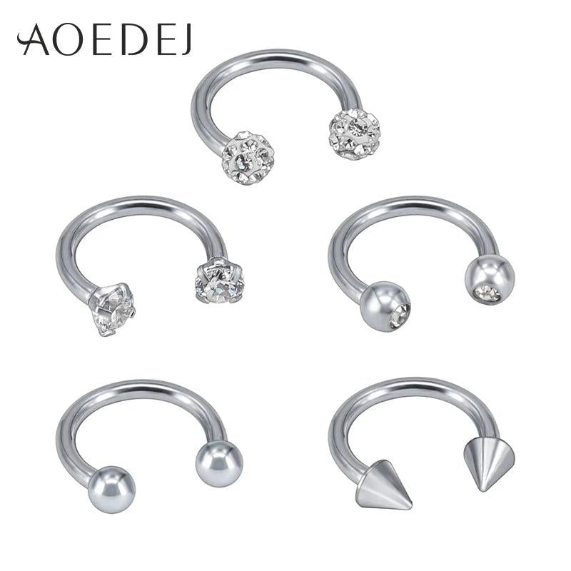 10pcs Stainless Steel Nose Rings Eyebrow Piercing Septum Clicker Labret