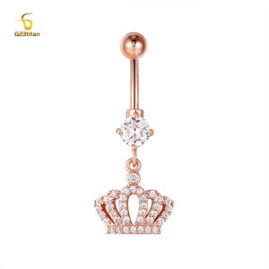 Zircon Crown Charms Dangle Navel Piercing Belly Button Ring 14G