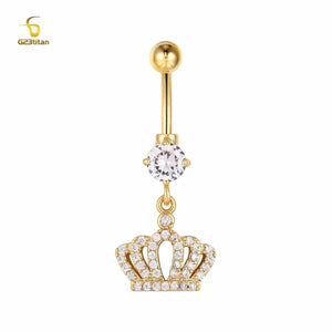 Zircon Crown Charms Dangle Navel Piercing Belly Button Ring 14G
