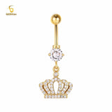 Zircon Crown Charms Dangle Navel Piercing Belly Button Ring 14G