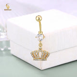 Zircon Crown Charms Dangle Navel Piercing Belly Button Ring 14G