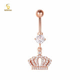 Zircon Crown Charms Dangle Navel Piercing Belly Button Ring 14G