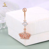 Zircon Crown Charms Dangle Navel Piercing Belly Button Ring 14G