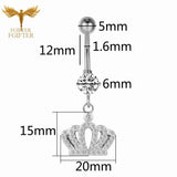 Zircon Crown Charms Dangle Navel Piercing Belly Button Ring 14G