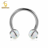 Opal Stone Circular Barbell 14G Titanium Horseshoe Ring