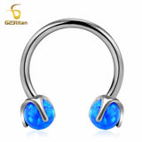Opal Stone Circular Barbell 14G Titanium Horseshoe Ring